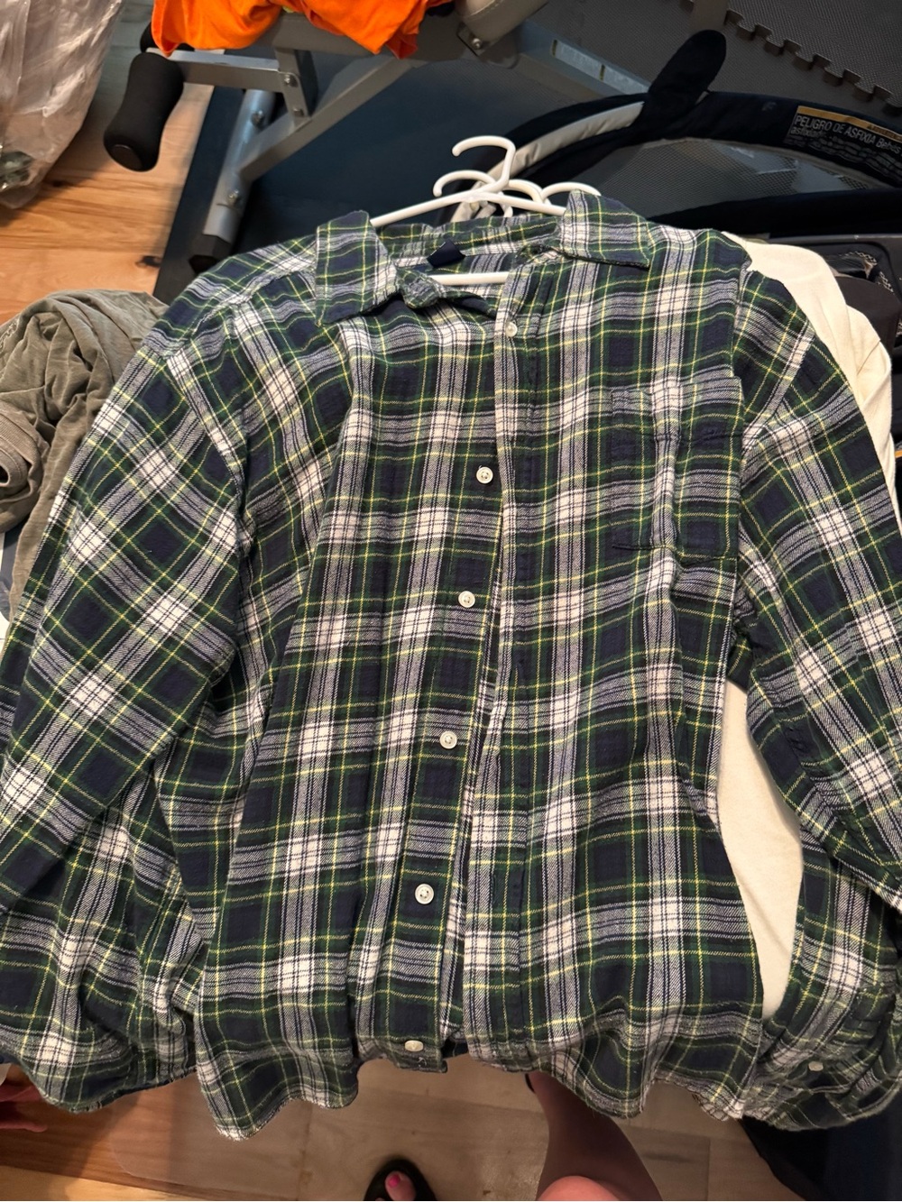 Basic Editions Green and Navy Plaid Button-Down Shirt